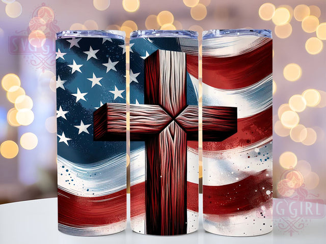 Patriotic Cross, American Flag, Christian Jesus, Tumbler Wrap, 20oz Tumbler, Sublimation Design, Faith Gift Sublimation SvggirlplusArt 