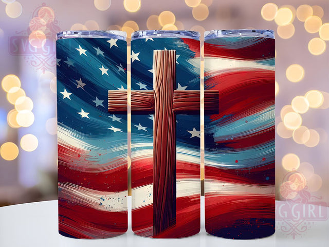 Patriotic Cross, American Flag, Christian Jesus, Tumbler Wrap, 20oz Tumbler, Sublimation Design, Faith Gift Sublimation SvggirlplusArt 