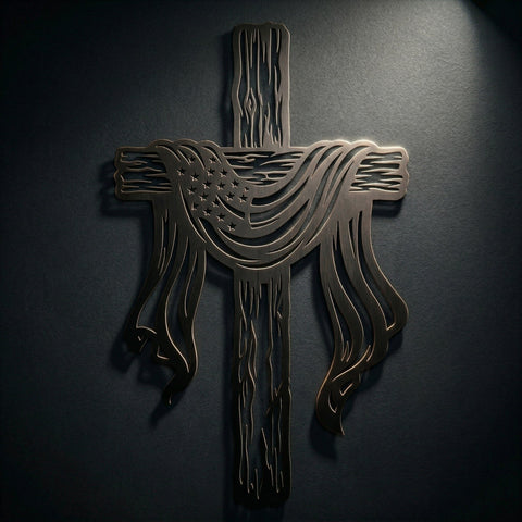 Patriotic Cross Metal Wall Art SVG | American Flag Cross DXF | Plasma Cut CNC File | Rustic Cross Design | Memorial Laser Cut Svg SVG HappyDesignStudio 