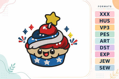 Patriotic Cupcake 4th of July Kawaii Embroidery Design Embroidery/Applique DESIGNS sg embroidery 