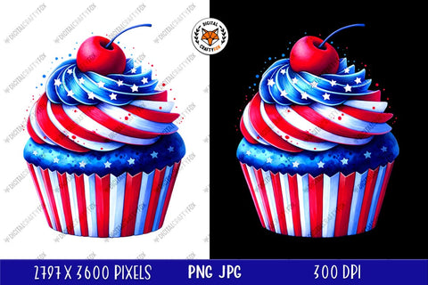 Patriotic Cupcake PNG, 4th of July Sublimation PNG Sublimation Digital Craftyfox 