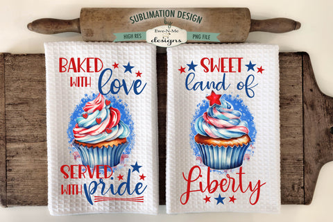 Patriotic Cupcake Sublimation Designs for Kitchen Towels - July 4th PNG Sublimation Ewe-N-Me Designs 