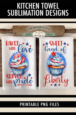 Patriotic Cupcake Sublimation Designs for Kitchen Towels - July 4th PNG Sublimation Ewe-N-Me Designs 