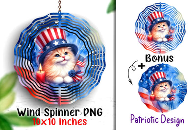 Patriotic cute Cat Wind Spinner 10x10 inches PNG Sublimation Dina.store4art 