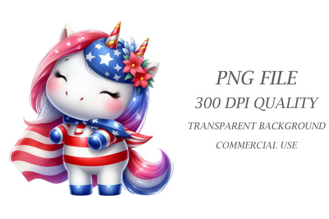Patriotic Cute Unicorn Clipart Sublimation Rupkotha 