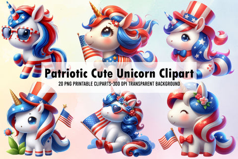 Patriotic Cute Unicorn Clipart Sublimation Rupkotha 