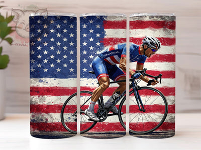 Patriotic Cycling USA Flag Tumbler, American Flag Tumbler, Patriotic Cyclist Tumbler, 20oz Tumbler Sublimation, USA Cycling Tumbler, Digital Tumbler Wrap, Sports Tumbler Design Sublimation Lara' s Designs 