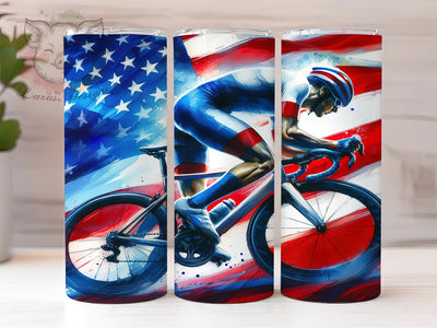 Patriotic Cycling USA Flag Tumbler, American Flag Tumbler, Patriotic Cyclist Tumbler, 20oz Tumbler Sublimation, USA Cycling Tumbler, Digital Tumbler Wrap, Sports Tumbler Design Sublimation Lara' s Designs 