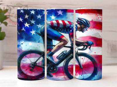 Patriotic Cycling USA Flag Tumbler, American Flag Tumbler, Patriotic Cyclist Tumbler, 20oz Tumbler Sublimation, USA Cycling Tumbler, Digital Tumbler Wrap, Sports Tumbler Design Sublimation Lara' s Designs 