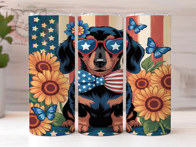 Patriotic Dachshund 20oz Tumbler, American Flag Dog Tumbler, Patriotic Dachshund Tumbler, USA Dog Tumbler, Independence Day Tumbler, 20oz Tumbler Wrap, Sublimation Dog Tumbler Sublimation Lara' s Designs 