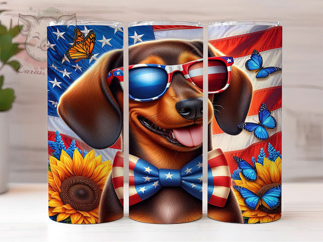 Patriotic Dachshund 20oz Tumbler, American Flag Dog Tumbler, Patriotic Dachshund Tumbler, USA Dog Tumbler, Independence Day Tumbler, 20oz Tumbler Wrap, Sublimation Dog Tumbler Sublimation Lara' s Designs 