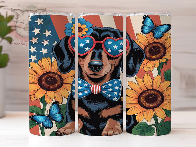Patriotic Dachshund 20oz Tumbler, American Flag Dog Tumbler, Patriotic Dachshund Tumbler, USA Dog Tumbler, Independence Day Tumbler, 20oz Tumbler Wrap, Sublimation Dog Tumbler Sublimation Lara' s Designs 