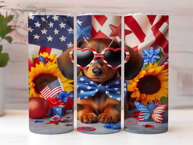 Patriotic Dachshund 4th of July Tumbler, Dachshund 4th Of July, USA Dog Cup, American Flag Wiener Dog, Independence Day Tumbler, July 4th Pet Lover, Stars And Stripes Dachshund Sublimation Lara' s Designs 