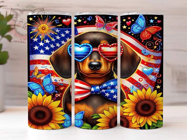 Patriotic Dachshund 4th of July Tumbler, Dachshund 4th Of July, USA Dog Cup, American Flag Wiener Dog, Independence Day Tumbler, July 4th Pet Lover, Stars And Stripes Dachshund Sublimation Lara' s Designs 