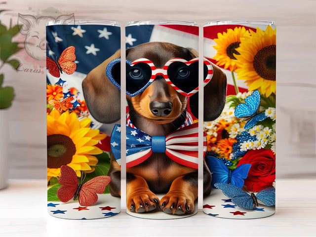 Patriotic Dachshund 4th of July Tumbler, Dachshund 4th Of July, USA Dog Cup, American Flag Wiener Dog, Independence Day Tumbler, July 4th Pet Lover, Stars And Stripes Dachshund Sublimation Lara' s Designs 