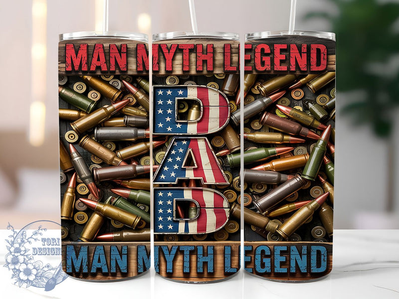 Patriotic Dad Myth 20oz Tumbler Wrap, Myth Legend Design, 4th of July, USA Flag Tumbler, Father's Day Gift, Patriotic Tumbler, 20oz Sublimation Wrap Sublimation ToriDesigns 