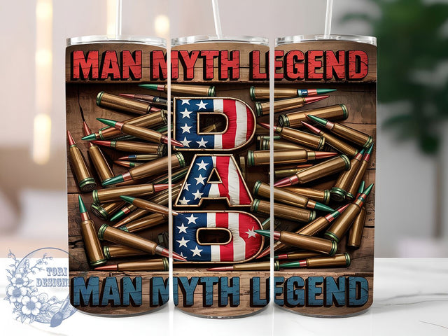 Patriotic Dad Myth 20oz Tumbler Wrap, Myth Legend Design, 4th of July, USA Flag Tumbler, Father's Day Gift, Patriotic Tumbler, 20oz Sublimation Wrap Sublimation ToriDesigns 