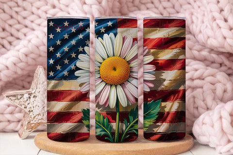 Patriotic Daisies 20oz Tumbler Wrap Sublimation DesignSVG 