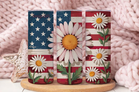 Patriotic Daisies 20oz Tumbler Wrap Sublimation DesignSVG 