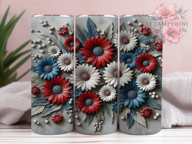 Patriotic Daisy Flag Tumbler, Floral American Flag, 20oz Tumbler Wrap, Sublimation Template, Skinny Tumbler Wrap, Digital Download, Independence Day Gift Sublimation Li Zamperini 