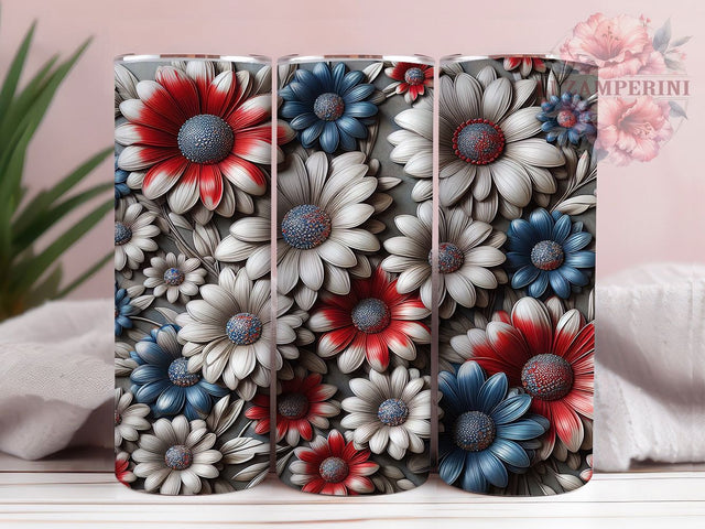 Patriotic Daisy Flag Tumbler, Floral American Flag, 20oz Tumbler Wrap, Sublimation Template, Skinny Tumbler Wrap, Digital Download, Independence Day Gift Sublimation Li Zamperini 