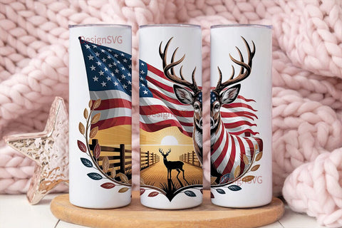 Patriotic Deer 20oz Tumbler Wrap Sublimation DesignSVG 