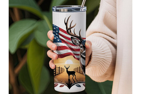 Patriotic Deer 20oz Tumbler Wrap Sublimation DesignSVG 