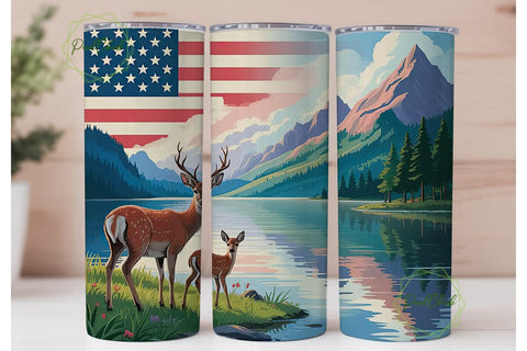 Patriotic Deer Family 20oz Tumbler Wrap Sublimation PixelChick 