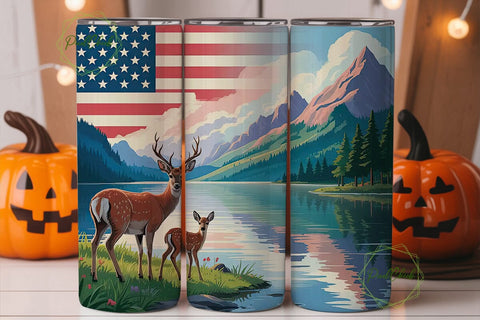 Patriotic Deer Family 20oz Tumbler Wrap Sublimation PixelChick 