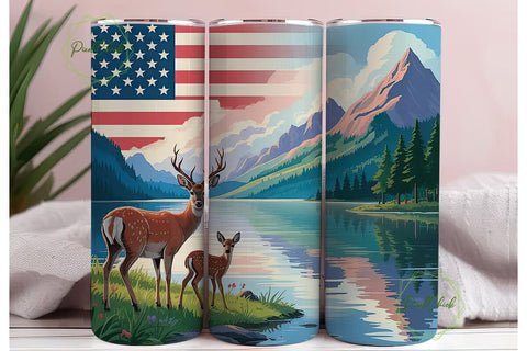 Patriotic Deer Family 20oz Tumbler Wrap Sublimation PixelChick 