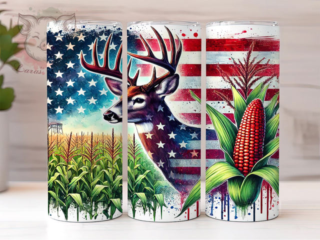 Patriotic Deer Flag 20oz Tumbler Wrap, Deer Design, American Flag, 20oz Tumbler, Sublimation Wrap, Cornfield Decor, 4th of July Gift Sublimation Lara' s Designs 