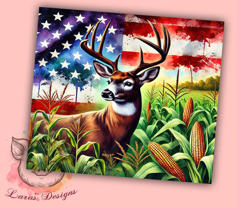Patriotic Deer Flag 20oz Tumbler Wrap, Deer Design, American Flag, 20oz Tumbler, Sublimation Wrap, Cornfield Decor, 4th of July Gift Sublimation Lara' s Designs 