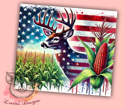 Patriotic Deer Flag 20oz Tumbler Wrap, Deer Design, American Flag, 20oz Tumbler, Sublimation Wrap, Cornfield Decor, 4th of July Gift Sublimation Lara' s Designs 