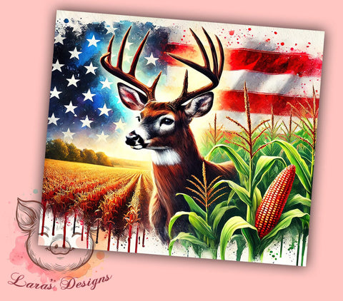 Patriotic Deer Flag 20oz Tumbler Wrap, Deer Design, American Flag, 20oz Tumbler, Sublimation Wrap, Cornfield Decor, 4th of July Gift Sublimation Lara' s Designs 