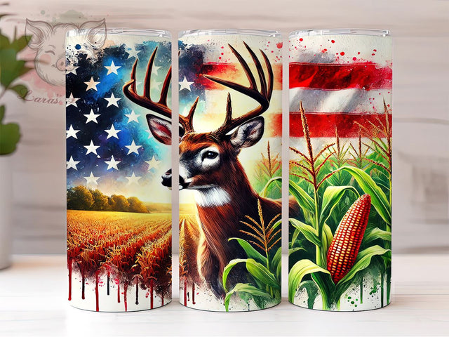 Patriotic Deer Flag 20oz Tumbler Wrap, Deer Design, American Flag, 20oz Tumbler, Sublimation Wrap, Cornfield Decor, 4th of July Gift Sublimation Lara' s Designs 
