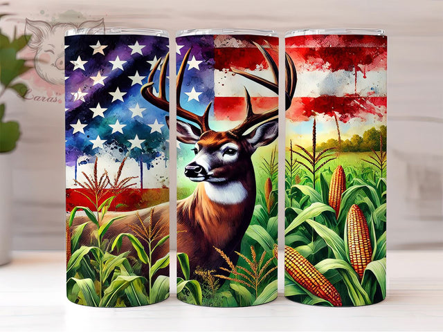 Patriotic Deer Flag 20oz Tumbler Wrap, Deer Design, American Flag, 20oz Tumbler, Sublimation Wrap, Cornfield Decor, 4th of July Gift Sublimation Lara' s Designs 