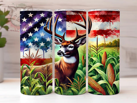 Patriotic Deer Flag 20oz Tumbler Wrap, Deer Design, American Flag, 20oz Tumbler, Sublimation Wrap, Cornfield Decor, 4th of July Gift Sublimation Lara' s Designs 