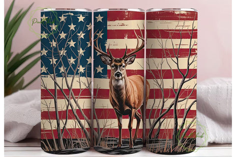Patriotic Deer Flag 20oz Tumbler Wrap Sublimation PixelChick 