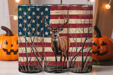 Patriotic Deer Flag 20oz Tumbler Wrap Sublimation PixelChick 