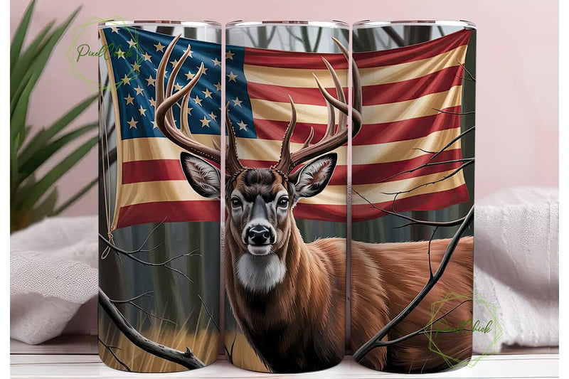 Patriotic Deer Flag 20oz Tumbler Wrap Sublimation PixelChick 