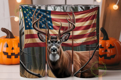 Patriotic Deer Flag 20oz Tumbler Wrap Sublimation PixelChick 