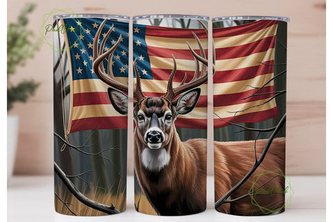 Patriotic Deer Flag 20oz Tumbler Wrap Sublimation PixelChick 