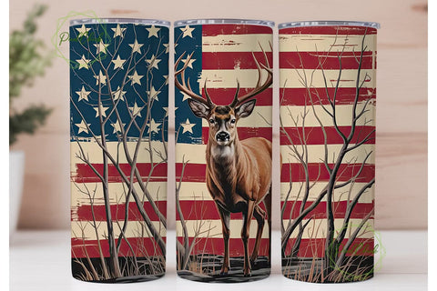 Patriotic Deer Flag 20oz Tumbler Wrap Sublimation PixelChick 