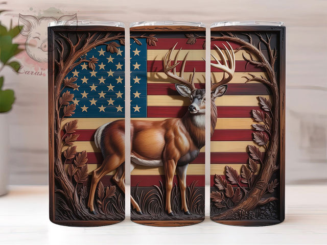 Patriotic Deer Flag Tumbler, Patriotic Tumbler Design, American Flag 20oz Wrap, Sublimation Design, Rustic Deer Gift, Wood Grain Flag Wrap, Hunting Patriotic Tumbler Sublimation Lara' s Designs 