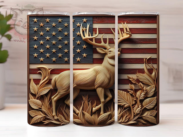 Patriotic Deer Flag Tumbler, Patriotic Tumbler Design, American Flag 20oz Wrap, Sublimation Design, Rustic Deer Gift, Wood Grain Flag Wrap, Hunting Patriotic Tumbler Sublimation Lara' s Designs 