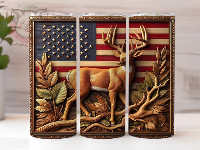 Patriotic Deer Flag Tumbler, Patriotic Tumbler Design, American Flag 20oz Wrap, Sublimation Design, Rustic Deer Gift, Wood Grain Flag Wrap, Hunting Patriotic Tumbler Sublimation Lara' s Designs 