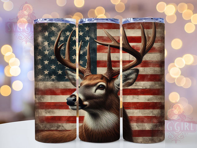 Patriotic Deer Hunting Tumbler, American Flag Wrap, 20oz Sublimation Wrap, Rustic Hunting Cup, Wildlife USA Design, Country Western Tumbler, Outdoor Sportsman Art Sublimation SvggirlplusArt 