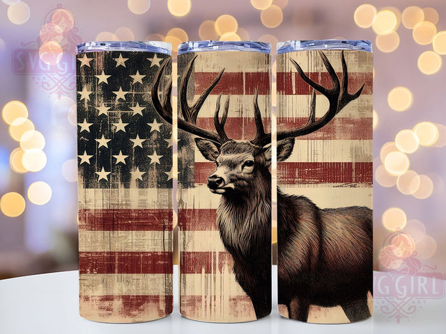 Patriotic Deer Hunting Tumbler, American Flag Wrap, 20oz Sublimation Wrap, Rustic Hunting Cup, Wildlife USA Design, Country Western Tumbler, Outdoor Sportsman Art Sublimation SvggirlplusArt 
