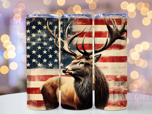 Patriotic Deer Hunting Tumbler, American Flag Wrap, 20oz Sublimation Wrap, Rustic Hunting Cup, Wildlife USA Design, Country Western Tumbler, Outdoor Sportsman Art Sublimation SvggirlplusArt 