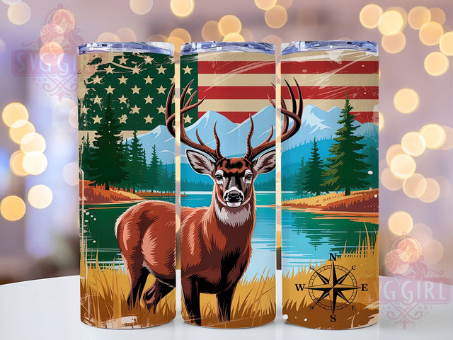 Patriotic Deer Hunting Tumbler, Patriotic Flag Pattern, American Hunter Design, 20Oz Sublimation Wrap, Rustic Hunting Art, USA Flag Texture, Tumbler Sublimation Sublimation SvggirlplusArt 